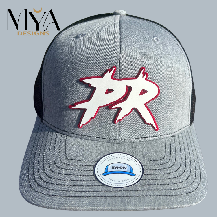 Heather Gray & Black Trucker Hat with 3D PR Logo – Puerto Rico Pride Edition | MYA Designs x BYMKV