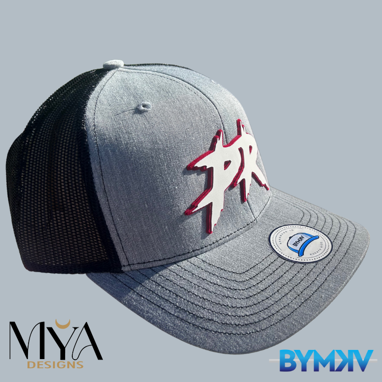 Heather Gray & Black Trucker Hat with 3D PR Logo – Puerto Rico Pride Edition | MYA Designs x BYMKV